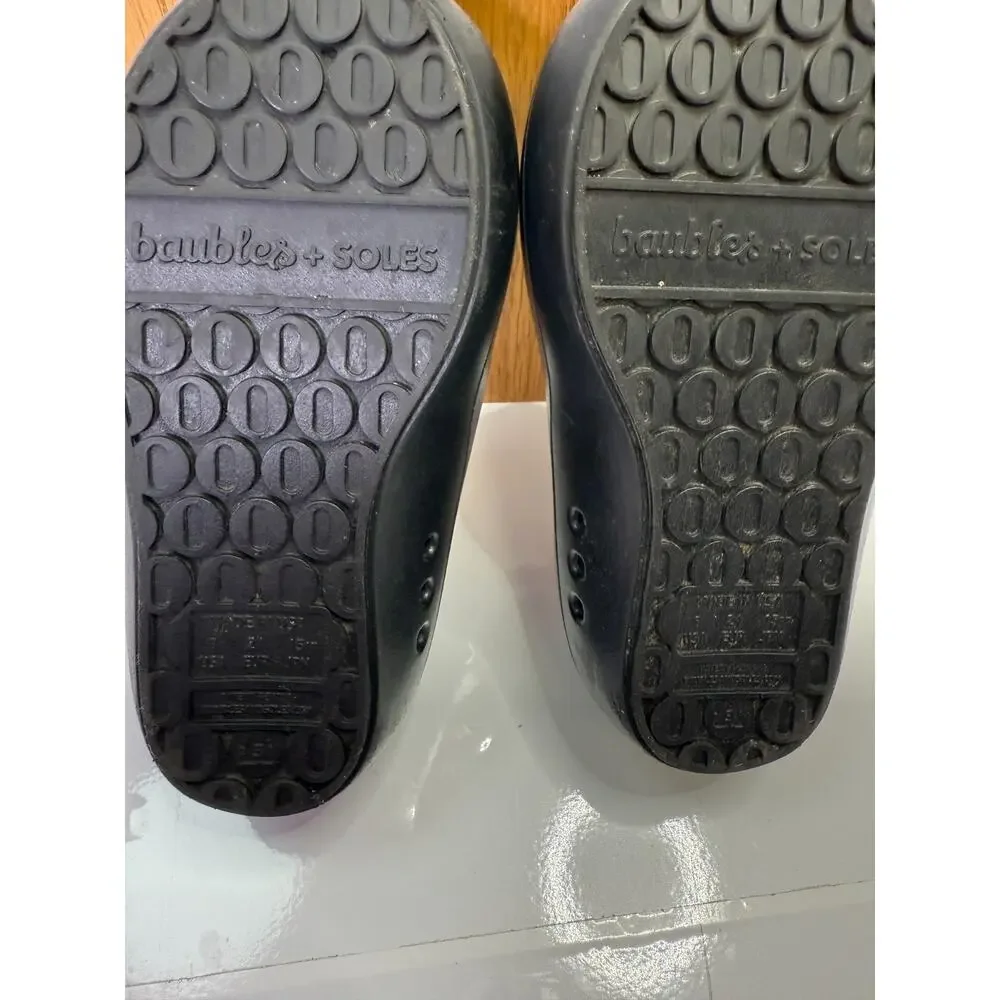 Baubles + Soles Black Heart Jelly Shoes Glitter Slip On Mary Jane Kids Size 8